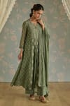 Buy_Kritika Dawar_Green Chanderi, Cotton Embroidery Round Neck Nera Floral A-line Kurta Set 