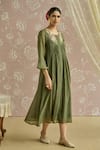 Buy_Kritika Dawar_Green Chanderi Embroidery Round Neck Gulneher Parsi Hand Tunic _Online_at_Aza_Fashions