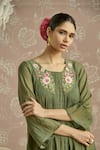 Shop_Kritika Dawar_Green Chanderi Embroidery Round Neck Gulneher Parsi Hand Tunic _Online_at_Aza_Fashions