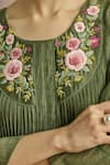 Kritika Dawar_Green Chanderi Embroidery Round Neck Gulneher Parsi Hand Tunic _at_Aza_Fashions