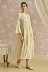 Buy_Kritika Dawar_Ivory Chanderi Embroidery Round Neck Gulneher Parsi Hand Tunic _Online_at_Aza_Fashions