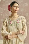 Shop_Kritika Dawar_Ivory Chanderi Embroidery Round Neck Gulneher Parsi Hand Tunic _Online_at_Aza_Fashions