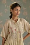 Shop_Kritika Dawar_Ivory Chanderi Cotton Embroidery Collared Azra Hand Front Open Tunic _Online_at_Aza_Fashions