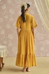 Kritika Dawar_Yellow Chanderi Embroidery Collared Azra Hand Front Open Tunic _Online_at_Aza_Fashions
