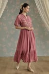 Kritika Dawar_Blush Chanderi Embroidery Mandarin Collar Azra Hand Front Open Tunic _Online_at_Aza_Fashions