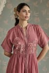 Buy_Kritika Dawar_Blush Chanderi Embroidery Mandarin Collar Azra Hand Front Open Tunic _Online_at_Aza_Fashions