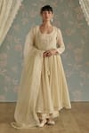 Buy_Kritika Dawar_Ivory Chanderi, Cotton, Organza Beads, Inaya Hand Embroidered Anarkali Set _at_Aza_Fashions