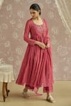 Buy_Kritika Dawar_Coral Chanderi, Cotton, Organza Beads, Inaya Hand Embroidered Anarkali Set _Online_at_Aza_Fashions