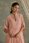 Buy_Kritika Dawar_Pink Chanderi, Cotton Embroidery Mandarin Collar Ayat Hand Kaftaan Set _Online_at_Aza_Fashions