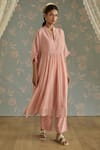 Shop_Kritika Dawar_Pink Chanderi, Cotton Embroidery Mandarin Collar Ayat Hand Kaftaan Set _Online_at_Aza_Fashions