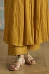 Kritika Dawar_Mustard Chanderi, Cotton Embroidery Round Neck Sairah Kota Hand Kurta Set _Online_at_Aza_Fashions