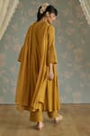 Shop_Kritika Dawar_Mustard Chanderi, Cotton Embroidery Round Neck Sairah Kota Hand Kurta Set _at_Aza_Fashions