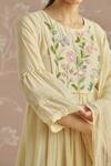 Shop_Kritika Dawar_Ivory Chanderi, Cotton Embroidery Round Neck Sairah Kota Hand Kurta Set _Online_at_Aza_Fashions