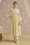 Buy_Kritika Dawar_Ivory Chanderi, Cotton Embroidery Round Neck Sairah Kota Hand Kurta Set 
