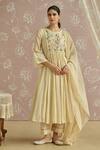 Buy_Kritika Dawar_Ivory Chanderi, Cotton Embroidery Round Neck Sairah Kota Hand Kurta Set _at_Aza_Fashions