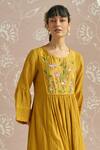 Shop_Kritika Dawar_Yellow Chanderi Embroidery Round Neck Sairah Hand Tunic _at_Aza_Fashions
