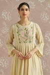 Shop_Kritika Dawar_Ivory Chanderi Embroidery Round Neck Sairah Hand Tunic _at_Aza_Fashions