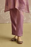 Kritika Dawar_Purple Tissue Embroidery V-neck Noora Hand Kaftan Set _Online_at_Aza_Fashions