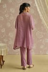 Shop_Kritika Dawar_Purple Tissue Embroidery V-neck Noora Hand Kaftan Set _at_Aza_Fashions