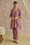 Buy_Kritika Dawar_Purple Tissue Embroidery V-neck Noora Hand Kaftan Set _at_Aza_Fashions