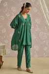 Buy_Kritika Dawar_Teal Chanderi Embroidery V-neck Aya Kaftan Set _Online_at_Aza_Fashions