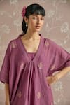 Buy_Kritika Dawar_Purple Chanderi Embroidery V-neck Aya Bird Kaftan Set _Online_at_Aza_Fashions