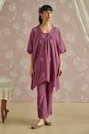 Buy_Kritika Dawar_Purple Chanderi Embroidery V-neck Aya Bird Kaftan Set _at_Aza_Fashions