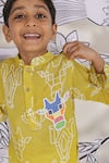 LA Dee DA_Yellow Muslin, Cotton Embroidery Safari Animal Print Kurta Set _Online_at_Aza_Fashions