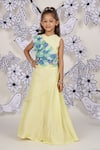 Buy_LA Dee DA_Yellow Silk, Organza, Bamboo 3d Mermaid Bloom Blouse Lehenga Set _at_Aza_Fashions