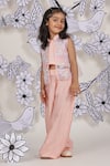 Buy_LA Dee DA_Peach Silk, Organza Pearls, Sequins Embroidered Jacket Palazzo Set _at_Aza_Fashions