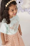LA Dee DA_Blue Chanderi, Silk Pearls, Zari Bee Embroidered Top With Skirt _Online_at_Aza_Fashions