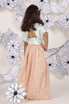 Shop_LA Dee DA_Blue Chanderi, Silk Pearls, Zari Bee Embroidered Top With Skirt _at_Aza_Fashions