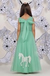 Shop_LA Dee DA_Green Organza, Silk, Cotton Pearls Horse Parade Embroidered Gown _at_Aza_Fashions