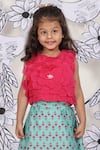 LA Dee DA_Pink Bemberg, Silk, Chanderi, Cotton Fabric Flowers 3d Top With Skirt _Online_at_Aza_Fashions
