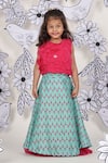 Buy_LA Dee DA_Pink Bemberg, Silk, Chanderi, Cotton Fabric Flowers 3d Top With Skirt _at_Aza_Fashions