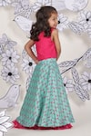 Shop_LA Dee DA_Pink Bemberg, Silk, Chanderi, Cotton Fabric Flowers 3d Top With Skirt _at_Aza_Fashions