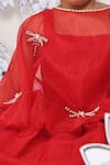 Buy_LA Dee DA_Red Bemberg, Silk Pearls, Sequins Dress With Dragonfly Cape _Online_at_Aza_Fashions