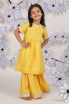 Buy_LA Dee DA_Yellow Muslin, Cotton Gota Patti Sunshine Sparkle Printed Kurta With Sharara _at_Aza_Fashions