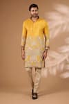 Buy_Rabani & Rakha_Yellow Silk, Cotton Satin Zari, Sequins Architecture Embroidered Kurta With Pant _at_Aza_Fashions