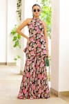 Buy_Sanam_Black Chiffon Halter Neck Noor Printed Kurta And Sharara Set _at_Aza_Fashions