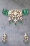 Buy_Auraa Trends_Green Diamonds, Beads Emerald Kundan Choker Necklace Set _at_Aza_Fashions