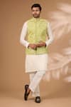 Buy_Rabani & Rakha_Yellow Georgette, Cotton, Silk Sequins, Beads Embroidered Bundi Kurta Set _at_Aza_Fashions