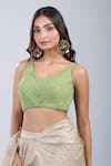 Buy_Samyukta Singhania_Green Tissue Scoop Neck Sleeveless Textured Blouse _at_Aza_Fashions