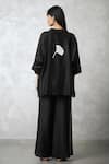 Shop_Nachiket Barve_Black Chanderi, Tussar Embroidery Collared Ginkgo Shirt And Pant Set _at_Aza_Fashions