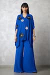 Buy_Nachiket Barve_Blue Georgette Sequins, Fabric Flowers Collared Florencio Shirt And Pant Set _at_Aza_Fashions