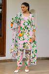 Buy_Sanam_Pink Muslin Lace Round Neck Alia Floral Print Kurta Set _at_Aza_Fashions