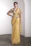 Buy_Rocky Star_Yellow Net Sequins V-neck Embellished Blouse And Pre-draped Saree Set _at_Aza_Fashions