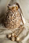 Buy_Preeti S Kapoor_Beige Gota Patti, Tassels Embroidered Potli Bag _at_Aza_Fashions