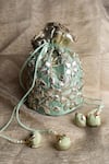 Buy_Preeti S Kapoor_Aqua Gota Patti, Tassels Embroidered Potli Bag _at_Aza_Fashions