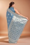 Shop_Samyukta Singhania_Blue Zari High Neck Woven Banarasi Silk Saree With Blouse _at_Aza_Fashions